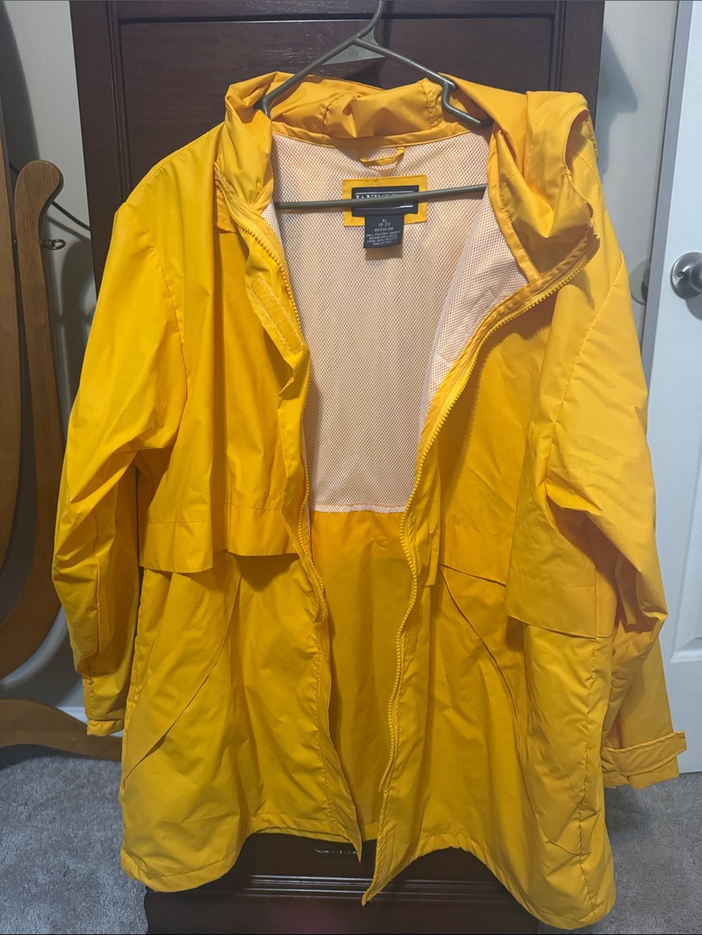 Lands' End Yellow Hooded Trench Coat